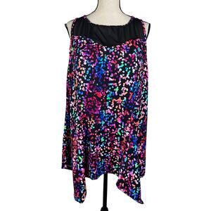 Swim 365 by Swimsuits for All SZ 22 Tankini Swim Top Shelf Bra Dots Asymmetrical